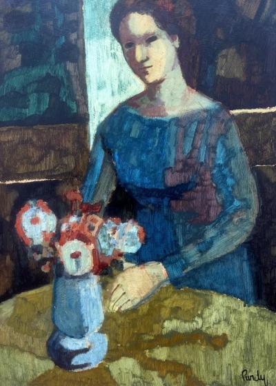 Donald Roy Purdy Woman in Blue with Flowers 