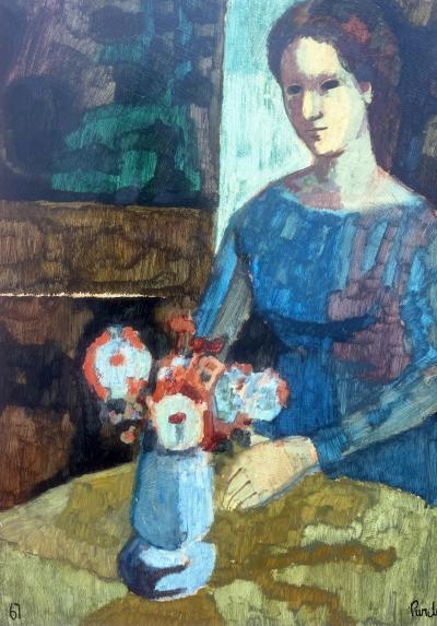 Donald Roy Purdy Woman in Blue with Flowers 