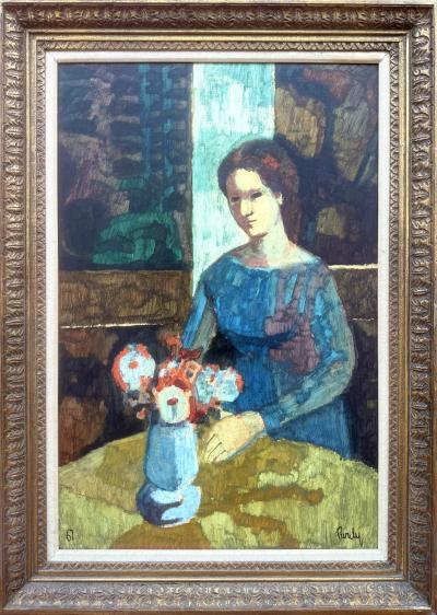Donald Roy Purdy Woman in Blue with Flowers 