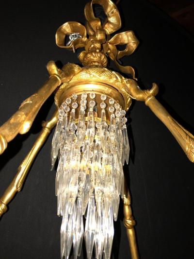 Dor Bronze Louis XVI Style Crystal Ribbon Tassel Drapery Chandelier
