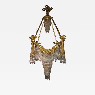 Dor Bronze Louis XVI Style Crystal Ribbon Tassel Drapery Chandelier