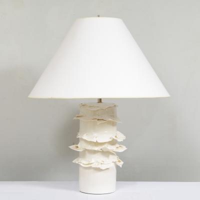 Dora Stanczel French Bespoke Pair of Glazed Porcelain Wide Swirl Lamps