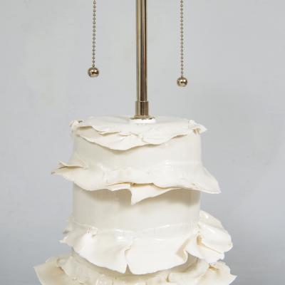 Dora Stanczel French Bespoke Pair of Glazed Porcelain Wide Swirl Lamps