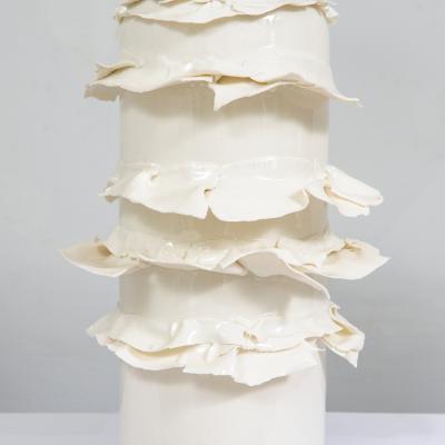 Dora Stanczel French Bespoke Pair of Glazed Porcelain Wide Swirl Lamps