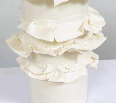 Dora Stanczel French Bespoke Pair of Glazed Porcelain Wide Swirl Lamps