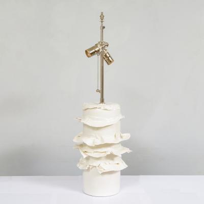 Dora Stanczel French Bespoke Pair of Glazed Porcelain Wide Swirl Lamps