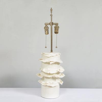 Dora Stanczel French Bespoke Pair of Glazed Porcelain Wide Swirl Lamps