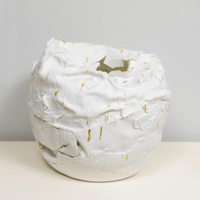 Dora Stanczel French Bespoke Sculptural Vase with Gold by Ceramicist Dora Stanczel