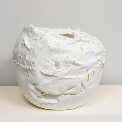 Dora Stanczel French Bespoke Sculptural Vase with Gold by Ceramicist Dora Stanczel