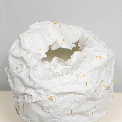 Dora Stanczel French Bespoke Sculptural Vase with Gold by Ceramicist Dora Stanczel