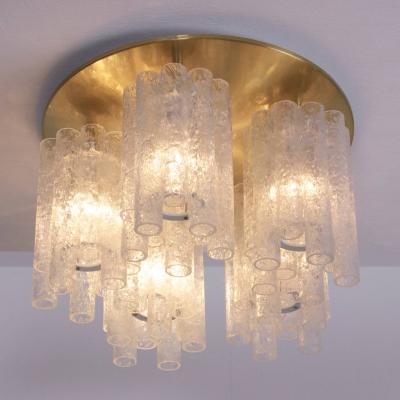 Doria Leuchten 1 of 5 Huge Doria Flush Mount Chandelier with Glass Tubes and Brass Plate