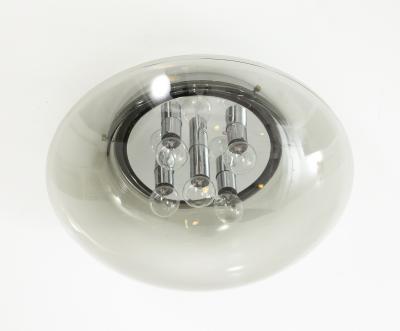 Doria Leuchten 1970s Smoke Gray Glass Flush Mount Sconce 