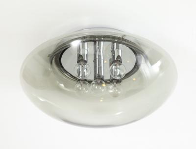 Doria Leuchten 1970s Smoke Gray Glass Flush Mount Sconce 
