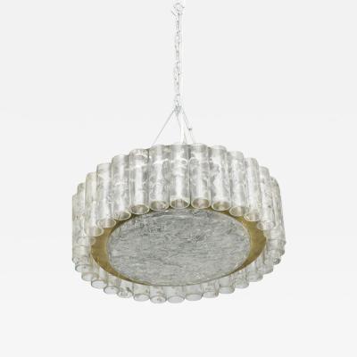 Doria Leuchten German Mid Century Modern Hand Blown Glass and Brass Chandelier