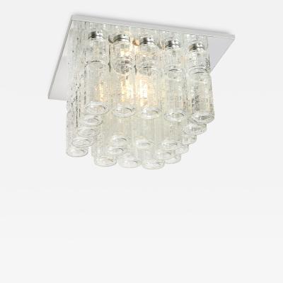 Doria Leuchten Mid Century Modern Molded Glass Cylinder Flush Mount in Chrome by Doria Leuchten
