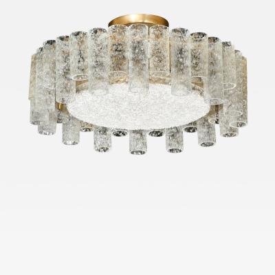 Doria Leuchten Mid Century Stepped Cylindrical Glass Brass Flush Mount by Doria Leuchten