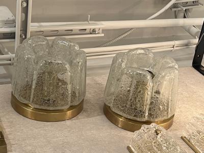 Doria Leuchten Pair 1960s Murano Glass Flush Mounts Sconces by Doria