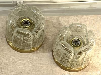 Doria Leuchten Pair 1960s Murano Glass Flush Mounts Sconces by Doria