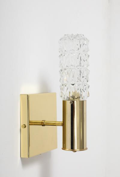 Doria Leuchten Pair of 1960s Minimalist Brass and Faceted Crystal Wall Sconces by Doria