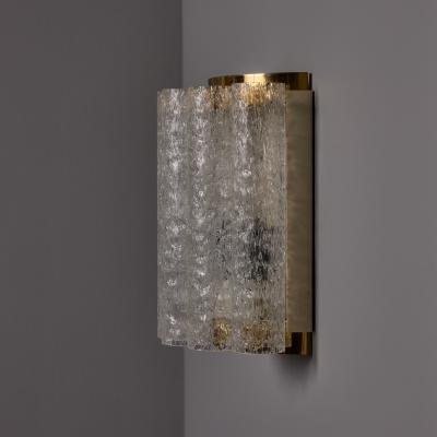 Doria Leuchten Pair of 1970s Doria Leuchten Brass and Ice Glass Wall Lamps