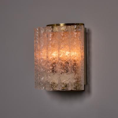Doria Leuchten Pair of 1970s Doria Leuchten Brass and Ice Glass Wall Lamps