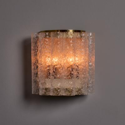 Doria Leuchten Pair of 1970s Doria Leuchten Brass and Ice Glass Wall Lamps