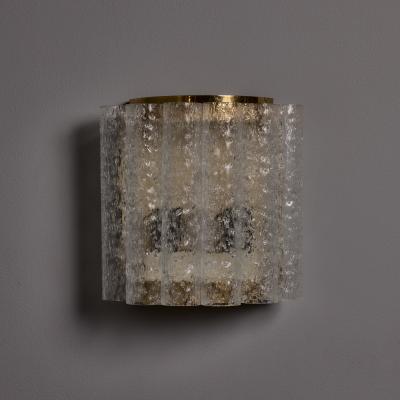 Doria Leuchten Pair of 1970s Doria Leuchten Brass and Ice Glass Wall Lamps