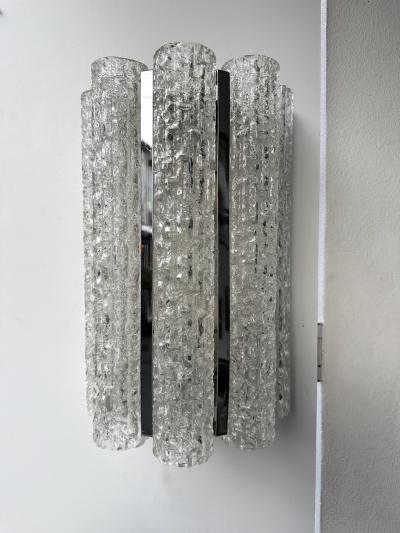 Doria Leuchten Pair of Glass Tube and Metal Chrome Sconces by Doria Leuchten Germany 1970s