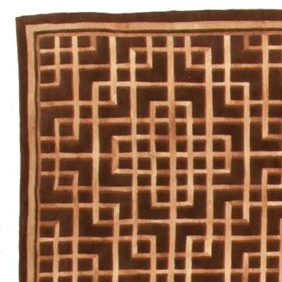 Dorie Leslie Blau Collection Modern Pavilion Design Geometric Brown Wool Rug