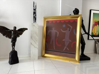 Doris Emrick Lee Ribbon Dance Female Figure with Blue Ball Oil on Canvas