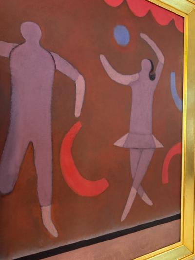 Doris Emrick Lee Ribbon Dance Female Figure with Blue Ball Oil on Canvas