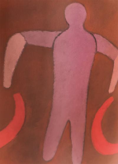 Doris Emrick Lee Ribbon Dance Female Figure with Blue Ball Oil on Canvas