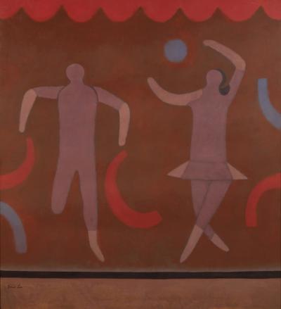 Doris Emrick Lee Ribbon Dance Female Figure with Blue Ball Oil on Canvas