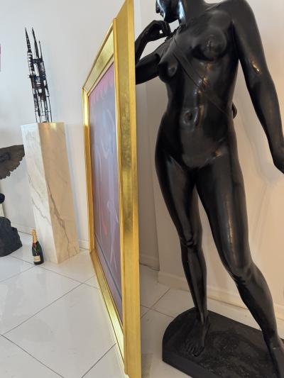 Doris Emrick Lee Ribbon Dance Female Figure with Blue Ball Oil on Canvas