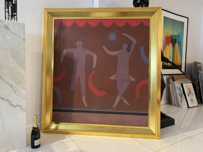 Doris Emrick Lee Ribbon Dance Female Figure with Blue Ball Oil on Canvas