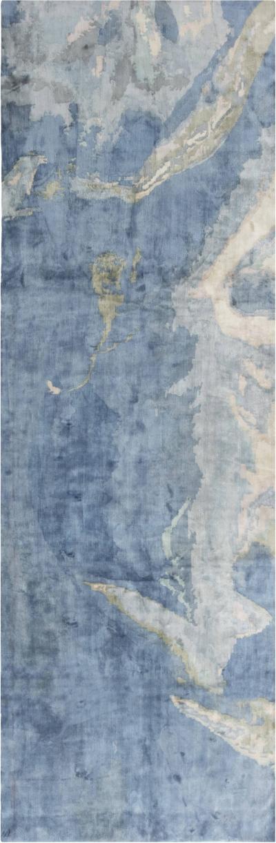 Doris Leslie Blau Collection Abstract Blue Sea Sand Beige Handmade Silk Runner