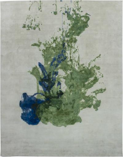 Doris Leslie Blau Collection Abstract Green and Blue Color Drop Wool Rug