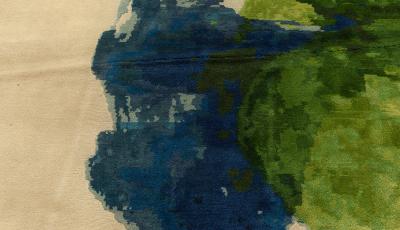 Doris Leslie Blau Collection Abstract Green and Blue Color Drop Wool Rug