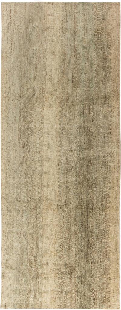 Doris Leslie Blau Collection Abstract Modern Beige Green Handmade Wool Runner