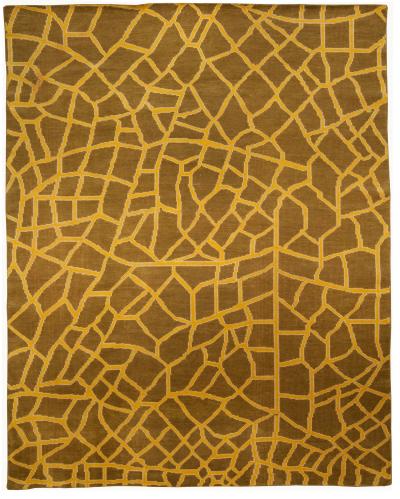 Doris Leslie Blau Collection Abstract Yellow Brown Snake Skin Handmade Wool Rug