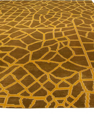 Doris Leslie Blau Collection Abstract Yellow Brown Snake Skin Handmade Wool Rug