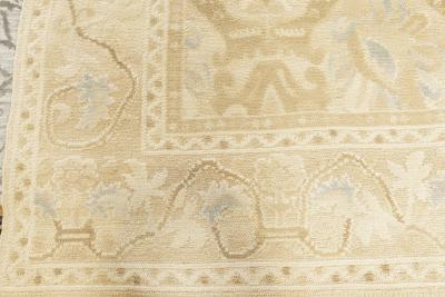 Doris Leslie Blau Collection Alhambra Design Beige and Blue Handmade Wool Rug