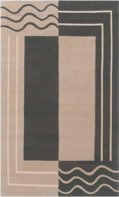 Doris Leslie Blau Collection Aubusson Geometric Design Beige Dark Green Wool Rug