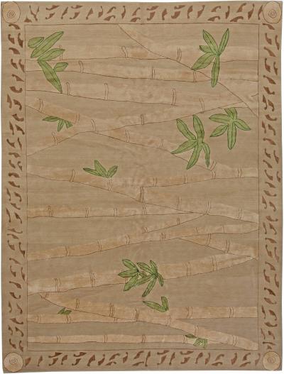 Doris Leslie Blau Collection Bamboo Brown Fresh Green Handmade Wool Silk Rug