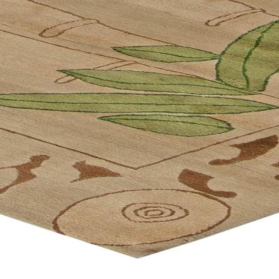 Doris Leslie Blau Collection Bamboo Brown Fresh Green Handmade Wool Silk Rug