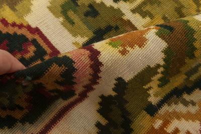 Doris Leslie Blau Collection Bessarabian Design Wool Rug in Green Fuchsia Red