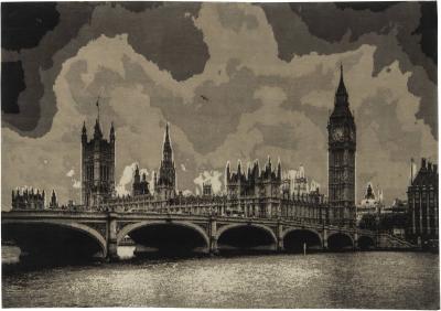Doris Leslie Blau Collection Big Ben Design Black and Gray Handwoven Wool Rug