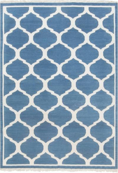 Doris Leslie Blau Collection Bold Indian Dhurrie Blue White Handmade Cotton Rug