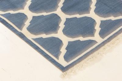 Doris Leslie Blau Collection Bold Indian Dhurrie Blue White Handmade Cotton Rug