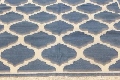 Doris Leslie Blau Collection Bold Indian Dhurrie Blue White Handmade Cotton Rug